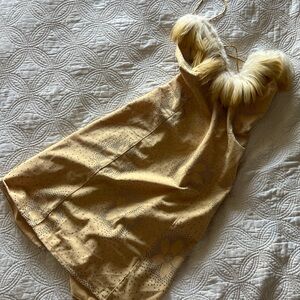 Gold Slip Dress with Faux Fur Trim